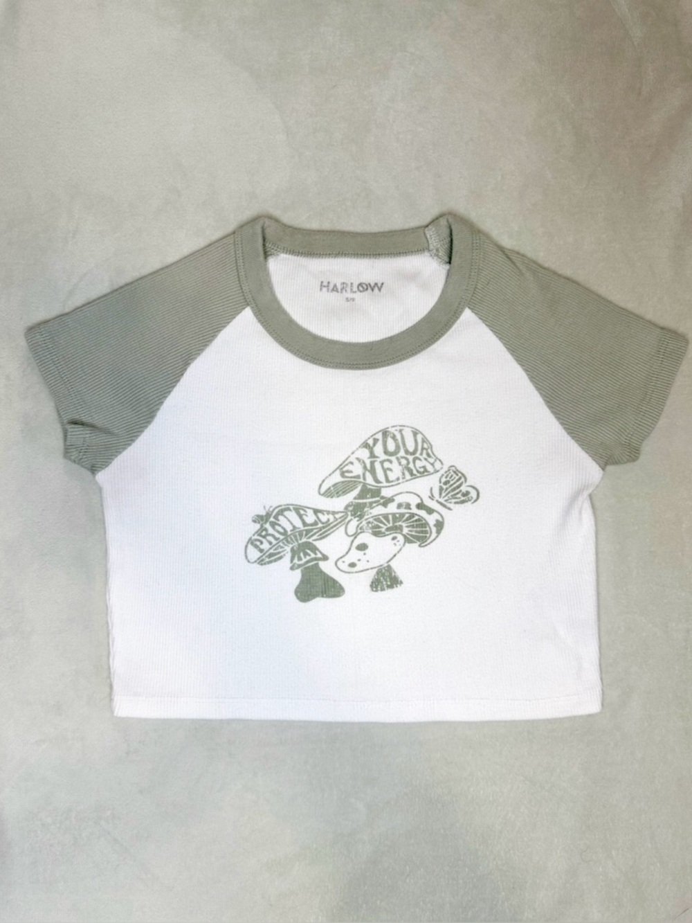“Protect Your Energy” Mushroom  Cropped Ribbed Tee  Harlow  Small